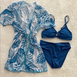 SHEIN Girls Blue Bikini Swim Set with Cover-Up Teen‎ 12-13 CLEARANCE